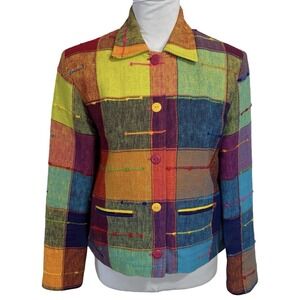 Vintage Rainbow Blazer Jacket Size XS Boxy Colorful Neon Pop Art Deco Tribal 90s